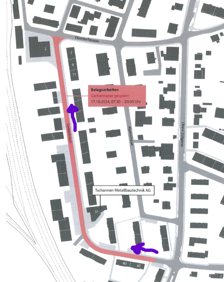 Sperrung Gerbestrasse 17102024